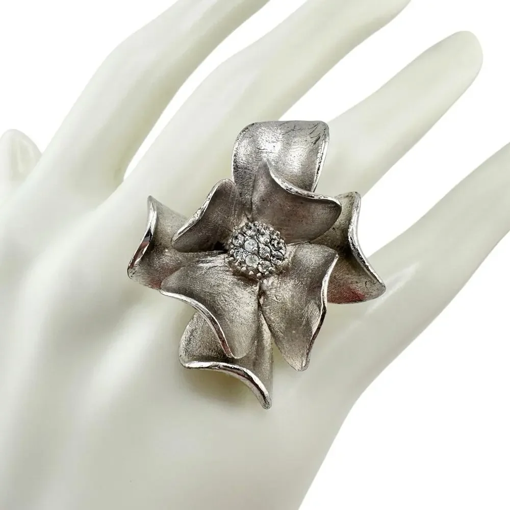 Premier Designs Crystal Accent Realistic Flower Blossom Silver Tone Size 6 Ring